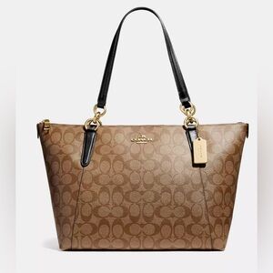 COACH Ava Tote In Signature Canvas w/ C Logo - Brown/Black